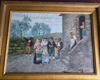 Original Fine Art Oil Painting of Gypsy Wedding from 1920's