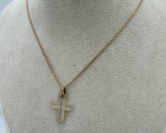 14K Chain With Glass Cross Pendant
