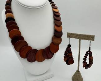 Vintage Wood Necklace Earrings