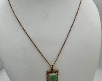 14K Gold Grecian Jade Pendant Necklace