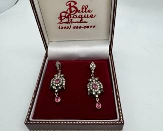 Vintage Stamped 18K Gold Champagne Diamond Ruby Earrings