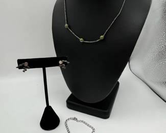 Serling Silver Flute Charm Bracelet With Necklace Earrings