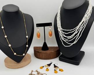 Beaded Necklace Faux Pearl Necklace Earrings