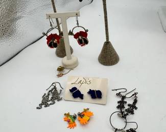 Vintage Costume Earrings With Blue Lapis Polar Bear Earrings