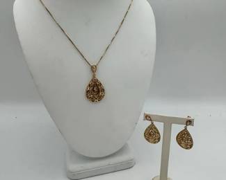 14K Turkish Gold Earrings Box Chain Necklace with Round Lobster Clasp