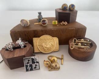 Mixed Material Tie Pins Cuff Links Beads And A Money Clip