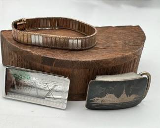 Sterling Silver Money Clip Belt Buckle Bracelet