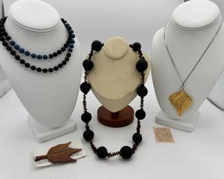 Bead Necklaces With Gold Dipped Maple Leaf