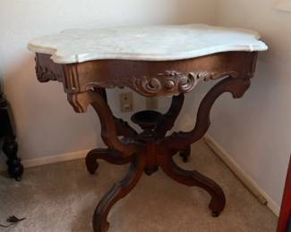 Antique Victorian Marble Top Turtle Table