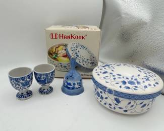 Hankook Korean Candy Dish With Other Blue White Porcelain