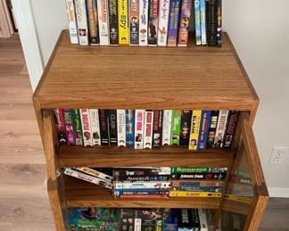Vintage VHS Tapes GR Rated Includes Cabinet DVDs