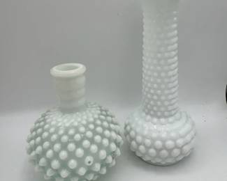 Vintage Depression Glass Hobnail Vase With Milk Glass Vase