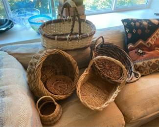 Large Baskets with Woven Tray and Small Blue Basket