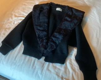 Vintage Ethel of Beverly Hills Black Knit Fur Cardigan