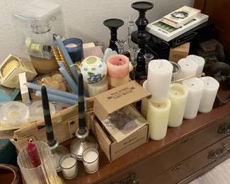Huge Candle Lot Mixed With Pillars Votives Candle Holders Flameless Candles