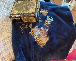 Disney Throw Blanket With Puzzle Necklace Keychain And 60 Year Pin