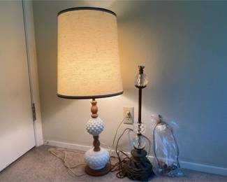 Wood and Milk Glass Lamp with Metal and Glass Lamp for Repair