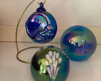 Multicolor Iridescent Paperweights Hanging Hand Blown Glass Moon Ornament