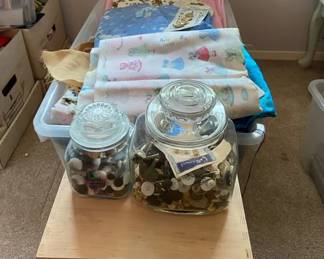 XL Bin Full Of Fabrics cotton suede more Vintage Buttons Drawers Of Sewing Supplies