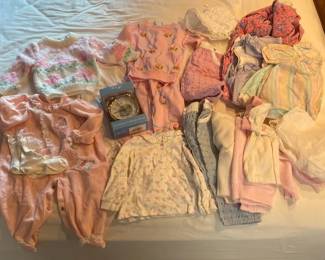 Vintage Baby Clothes including Sweaters Two Piece Sets and More with Peter Rabbit Clock