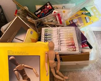 Artist Lot Of Sketchbooks Acrylic Paints Oil Pastels Brushes More