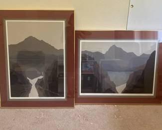 Signed and Framed Glass Lake and High Tide Prints by R Wilson