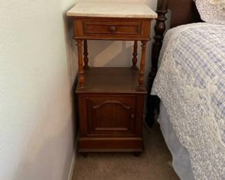 Vintage Bedside Table With Marble Top