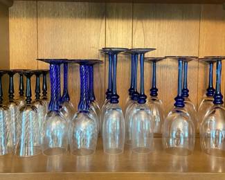 Blue Stemmed Champagne Wine Glasses Six Black Stemmed Fluted Glasses