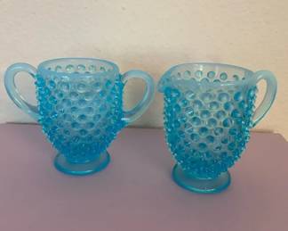 Fenton Hobnail Aqua Blue Milk Glass Creamer Sugar