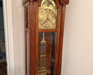 Baldwin Grandfather Clock, Brass weights. Pendulum Mahogany Case 