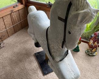 Large Vintage Hollow Wooden Horse with Painted Finish. Unknown Maker. Exact age 