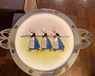 Vintage Volendam Dutch Women/Chrome Surround Serving Tray