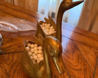 Pair of Vintage Brass Swans
