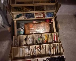 fishing tackle with lures, some cool old and collectibles