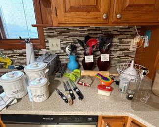 kitchen stuff with adorable flour sugar coffee cannisters