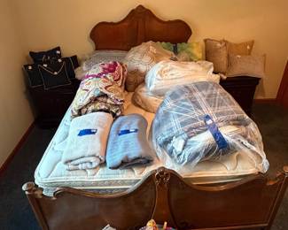 Antique full bed and linens