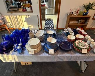 blue cobalt glass set and other sets, oh, and another christmas set!
