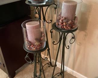 Set of 3 Wrought Iron Floor Hurricane Candle Holders