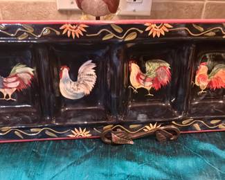 Susan Winget Sunrise Roosters Divided Dish