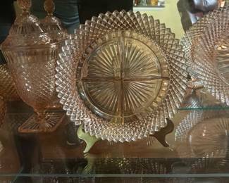 Vintage Anchor Hocking Pink “Miss America “ 4- Part Divided Relish Dish