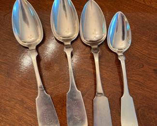 Dining Room: coin silver spoons & silver plated