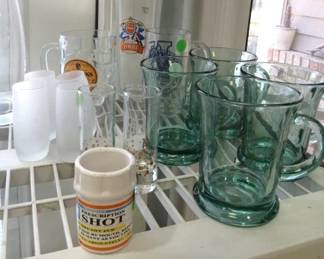 Vintage Anchor Hocking Fern Green Glass Mugs, Barware