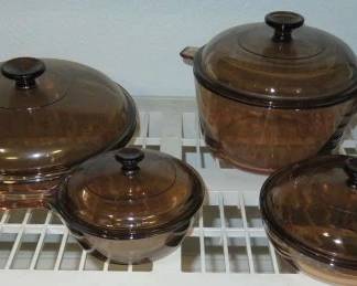 Vintage Corning Visions Amber Glass Cookware