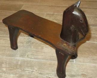 Carved Wooden Horse Bench Stool