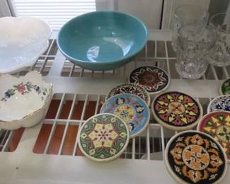 Vintage Hand-painted Ceramic Tile Drink Coasters from Greece