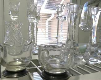 Vintage Glass/Sterling Creamer & Sugar Bowl
