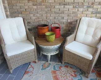 Pair High-Back Outdoor Resin Wicker Wingback Armchairs
