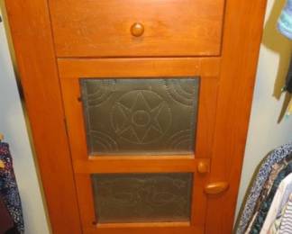 Traditional Wooden Storage Cabinet with Punched-Tin Metal Door Panels