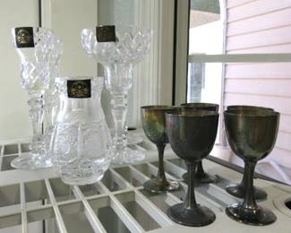 Lead Crystal Cut-Glass Candle Holders/Small Vase