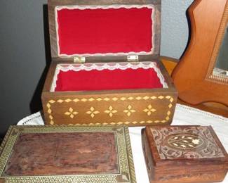 Mediterranean Style Marquetry Wooden Jewelry/Trinket Boxes